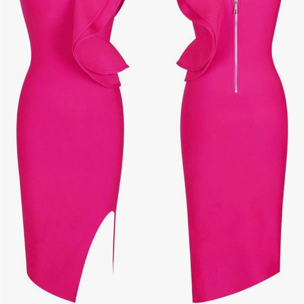 Elegant Pink Ruffle One-Shoulder Dress Never worn - Picture 4 of 4